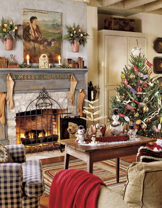 60 Elegant Christmas Country Living Room Decor Ideas - family holiday ...